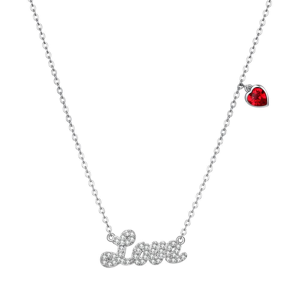 LOVE  Sterling Silver Necklace with  Crystals