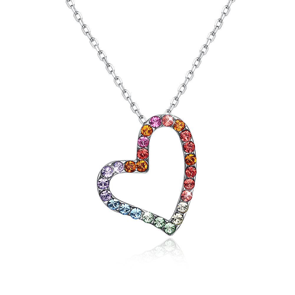 Rainbow Heart Sterling Silver Necklace with  Crystals