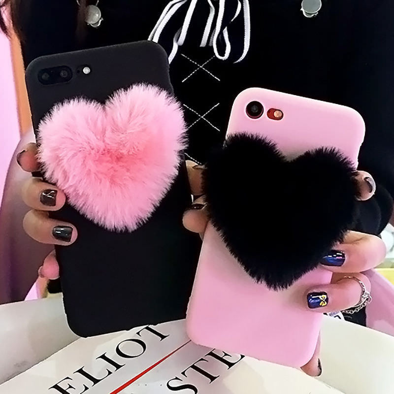 Lovely 3D Furry Hearts Case For iPhone (see sizes)